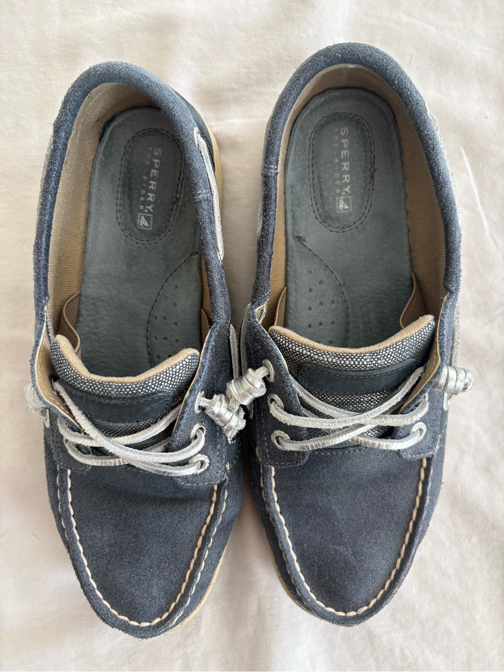 Sperry Top-Sider Suede Boat Shoes Blue Silver Women’s 8.5 - Picture 2 of 5